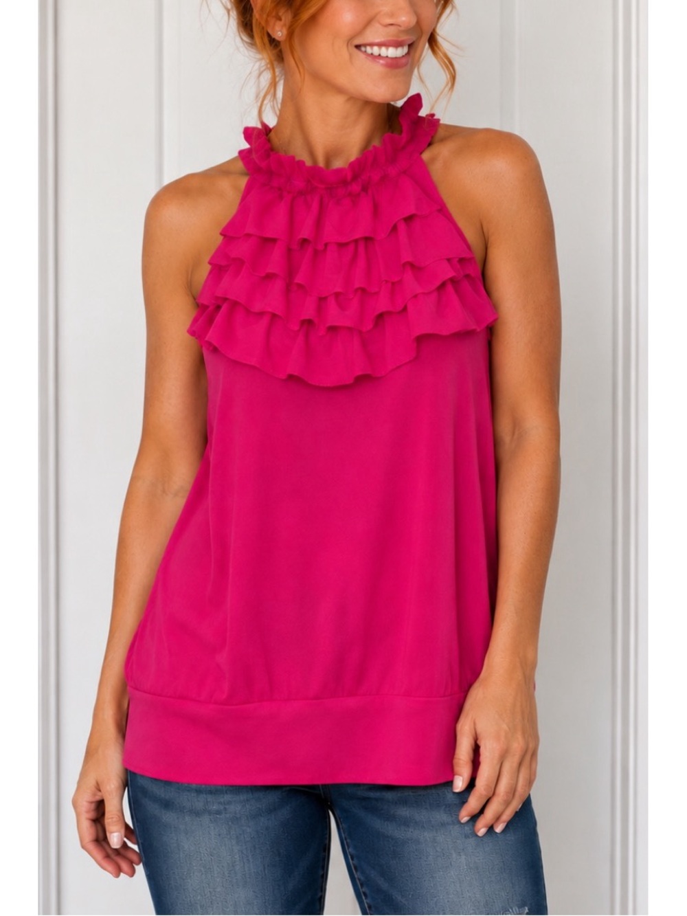 Heartsoul pink ruffled Sleeveless halter top, size Large